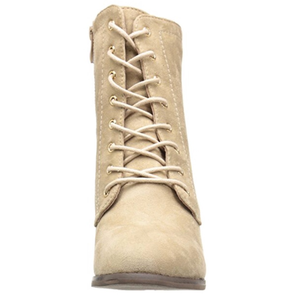 Cream Lace Up Block Heeled Combat Boots - Picture 5 of 5